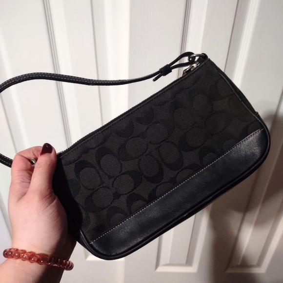 Coach Black Signature C Demi Canvas Leather Baguette Shoulder Bag - Picture 5 of 8